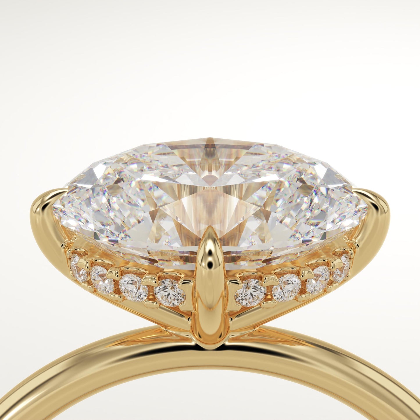 2.25 CT East West Oval Cut Hidden Halo Moissanite Engagement Ring