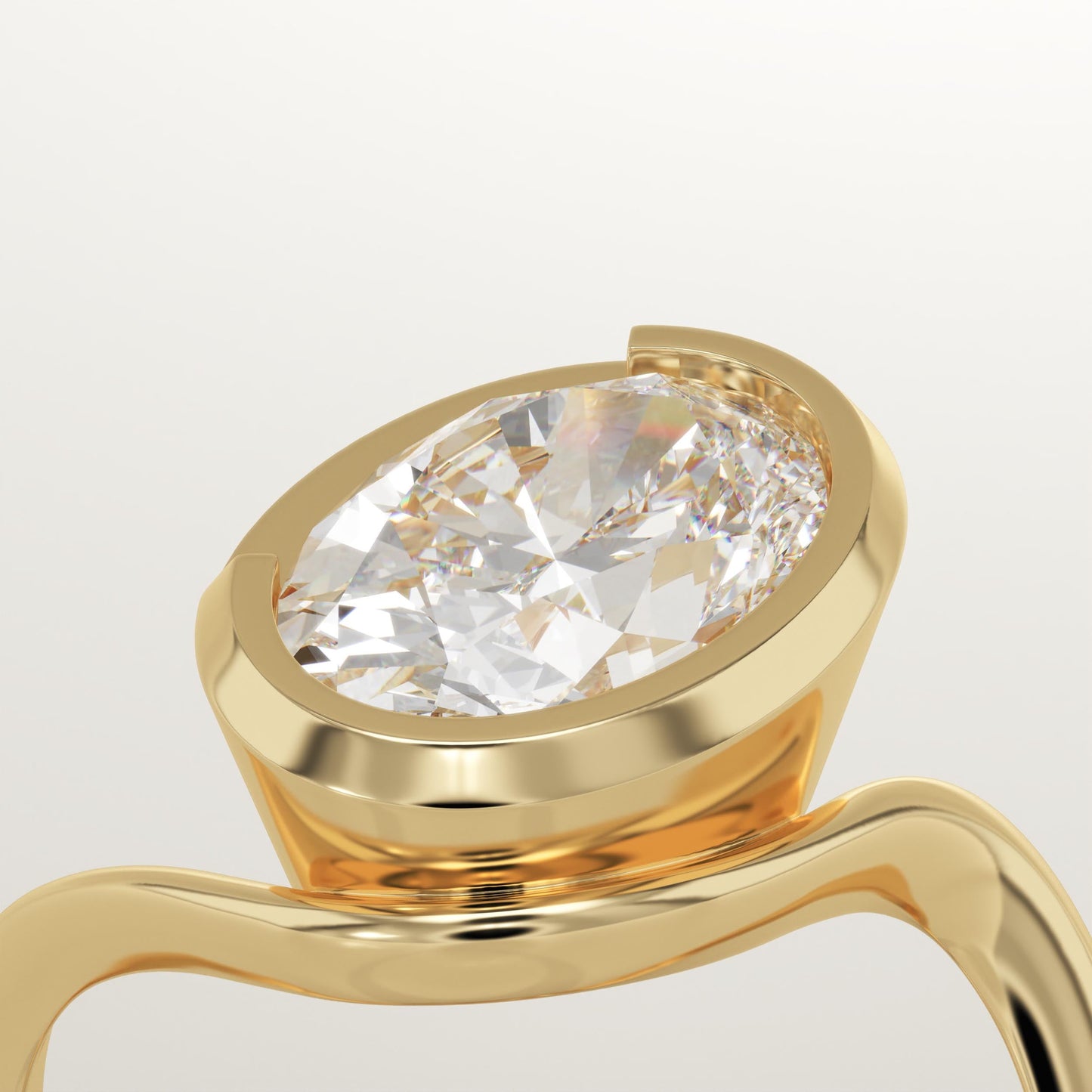 Oval Cut Half Bezel Waved Lab-Grown Diamond Engagement Ring