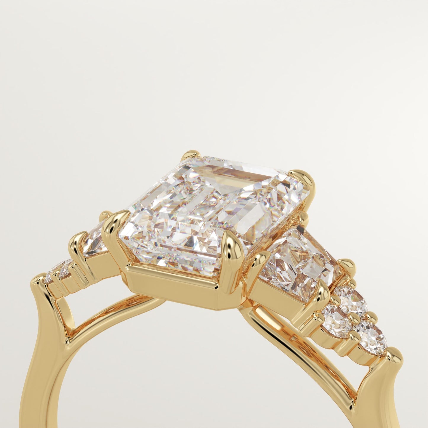 2 CT Emerald Cut Cluster Moissanite Engagement Ring