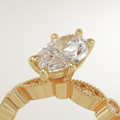 Marquise Cut Milgrain Pave Lab-Grown Diamond Engagement Ring