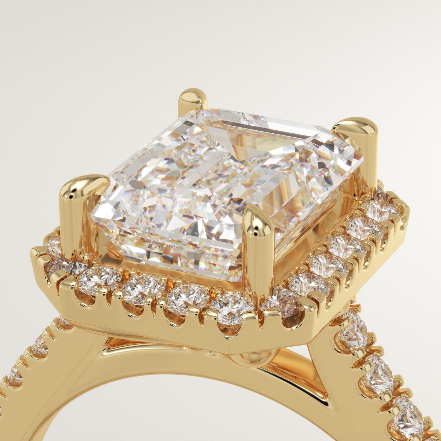Emerald Cut Halo & Pave Cathedral Lab-Grown Diamond Engagement Ring