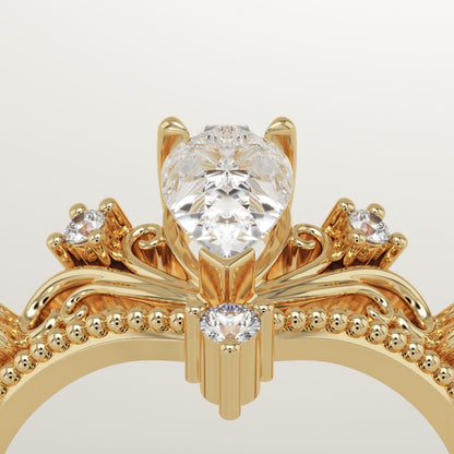 Pear Cut Art Deco Lab-Grown Diamond Engagement Ring
