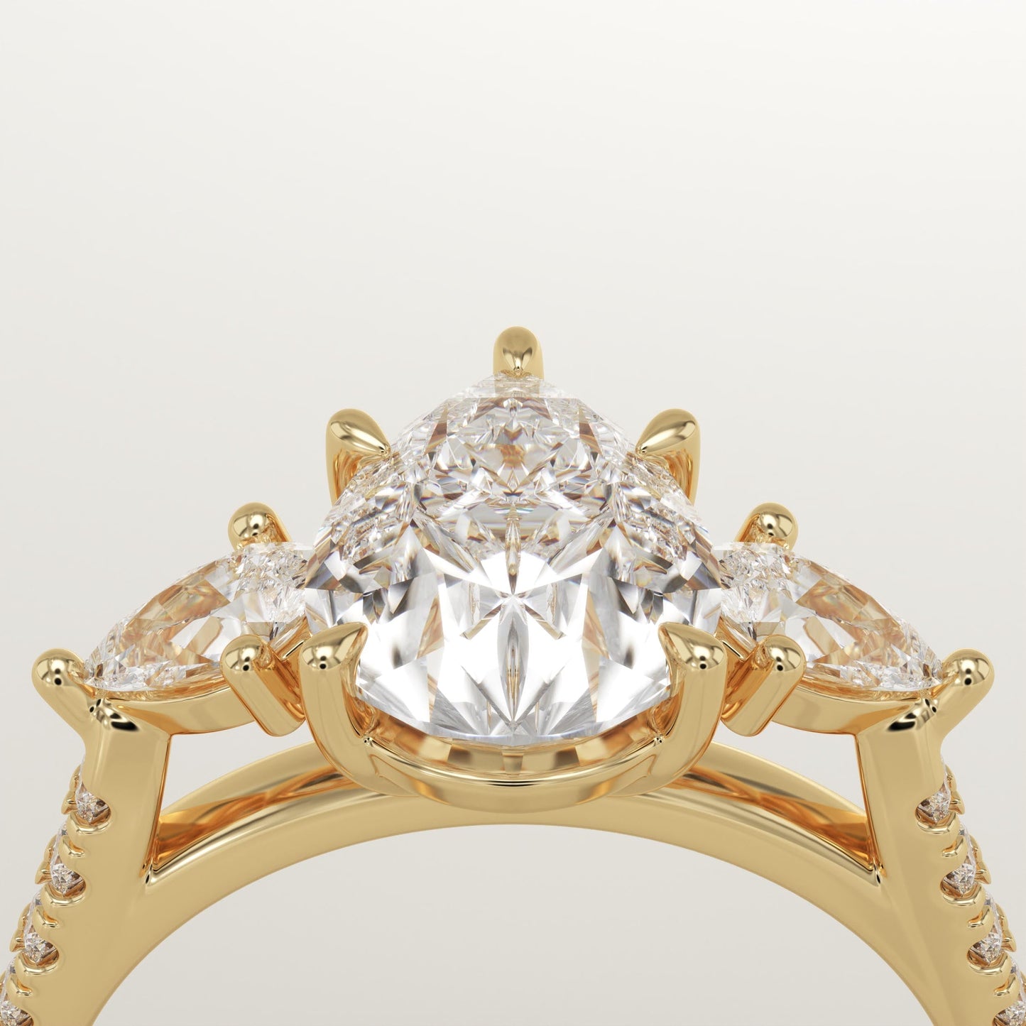Pear Cut Three Stone & Pave Lab-Grown Diamond Engagement Ring