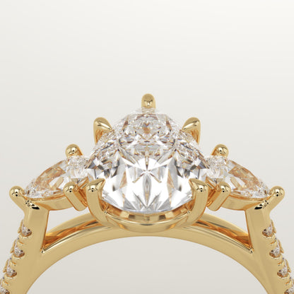 Pear Cut Three Stone & Pave Lab-Grown Diamond Engagement Ring