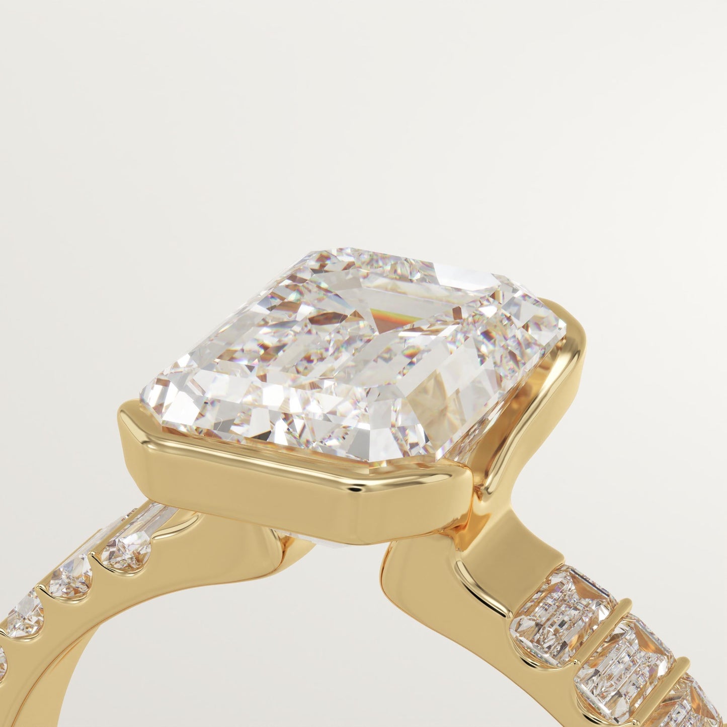 Emerald Cut Half Bezel Pave Lab-Grown Diamond Engagement Ring