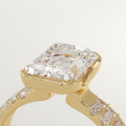 Emerald Cut Half Bezel Pave Lab-Grown Diamond Engagement Ring