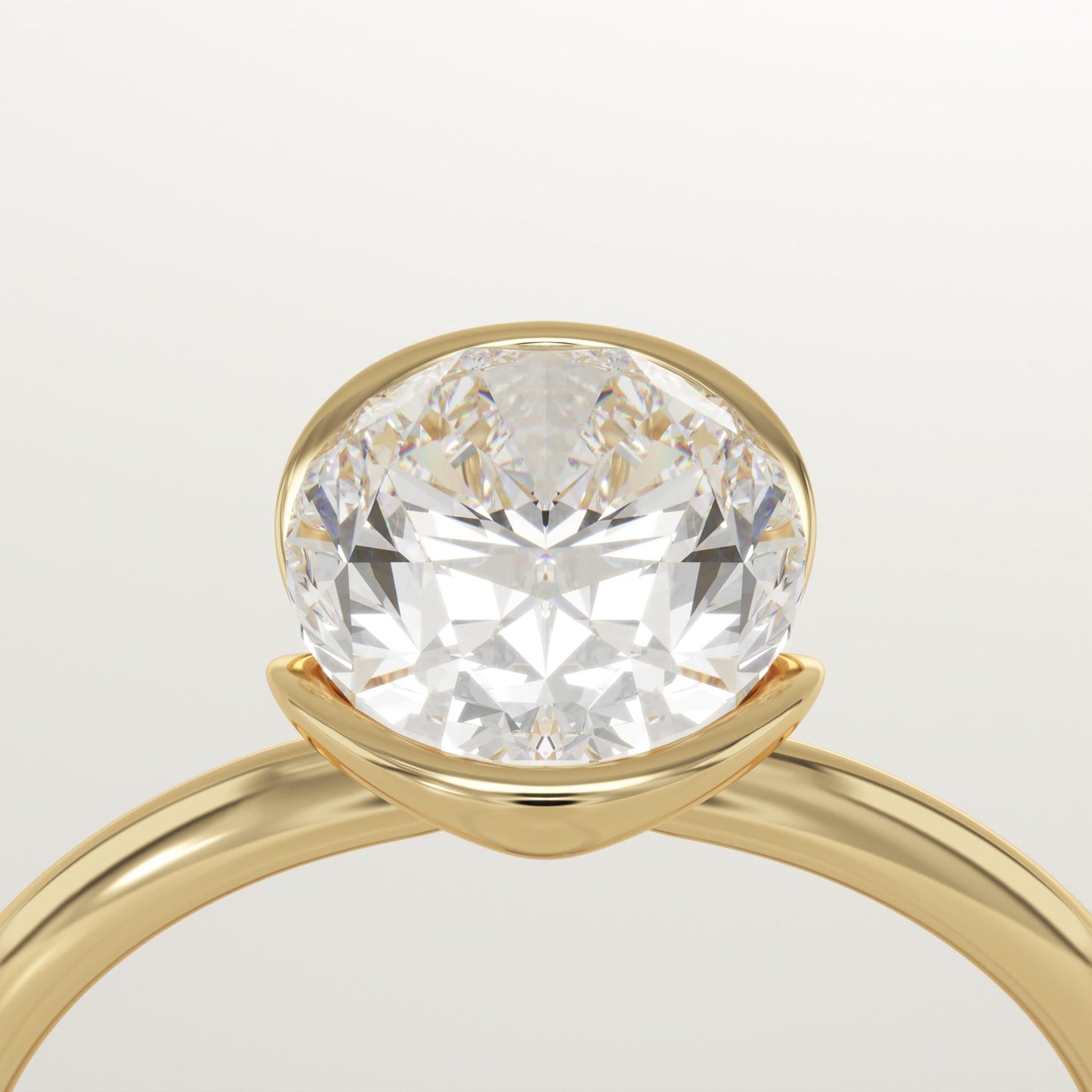 Oval Cut Half Bezel Lab-Grown Diamond Engagement Ring