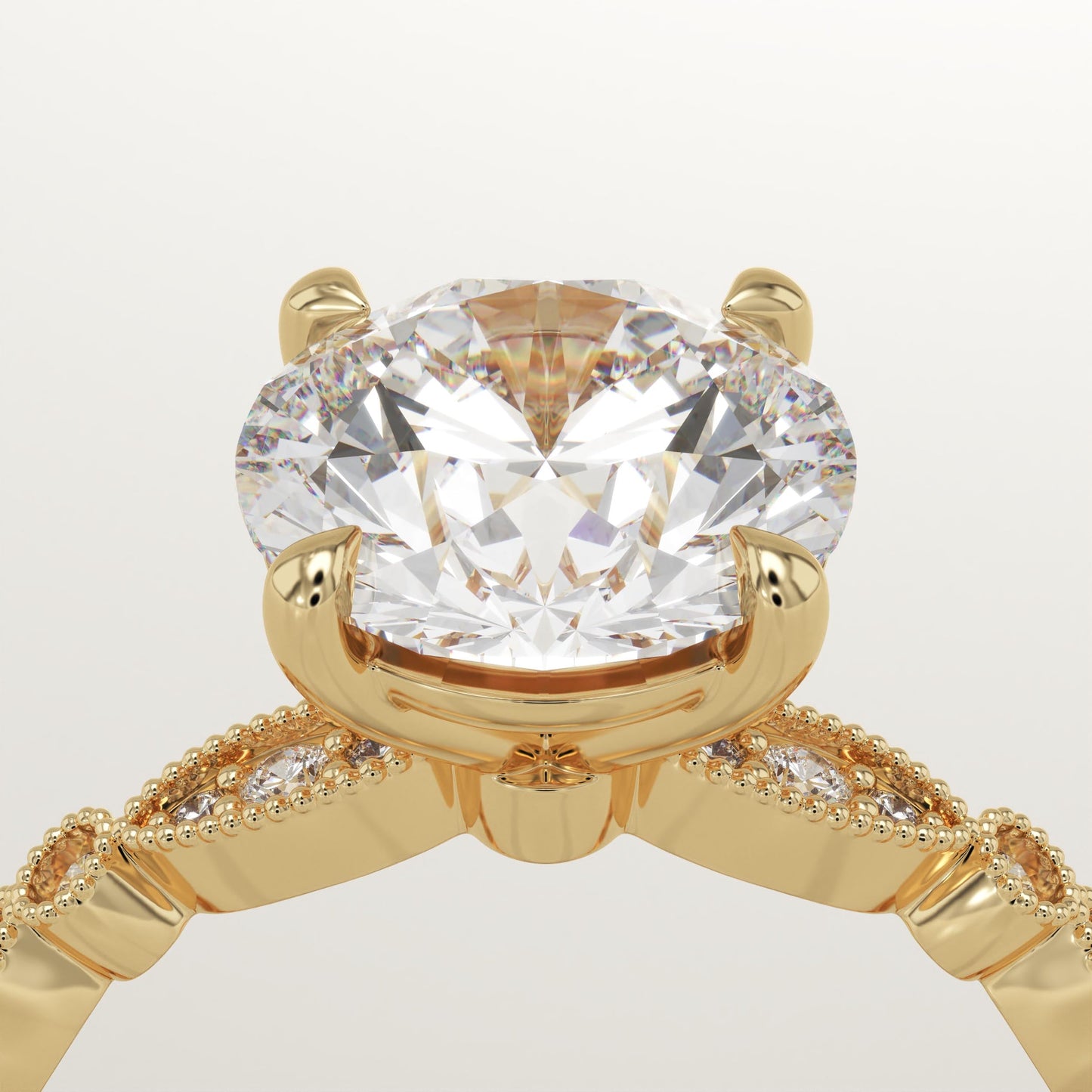 Round Cut Milgrain Pave Lab-Grown Diamond Engagement Ring
