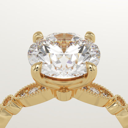 Round Cut Milgrain Pave Lab-Grown Diamond Engagement Ring