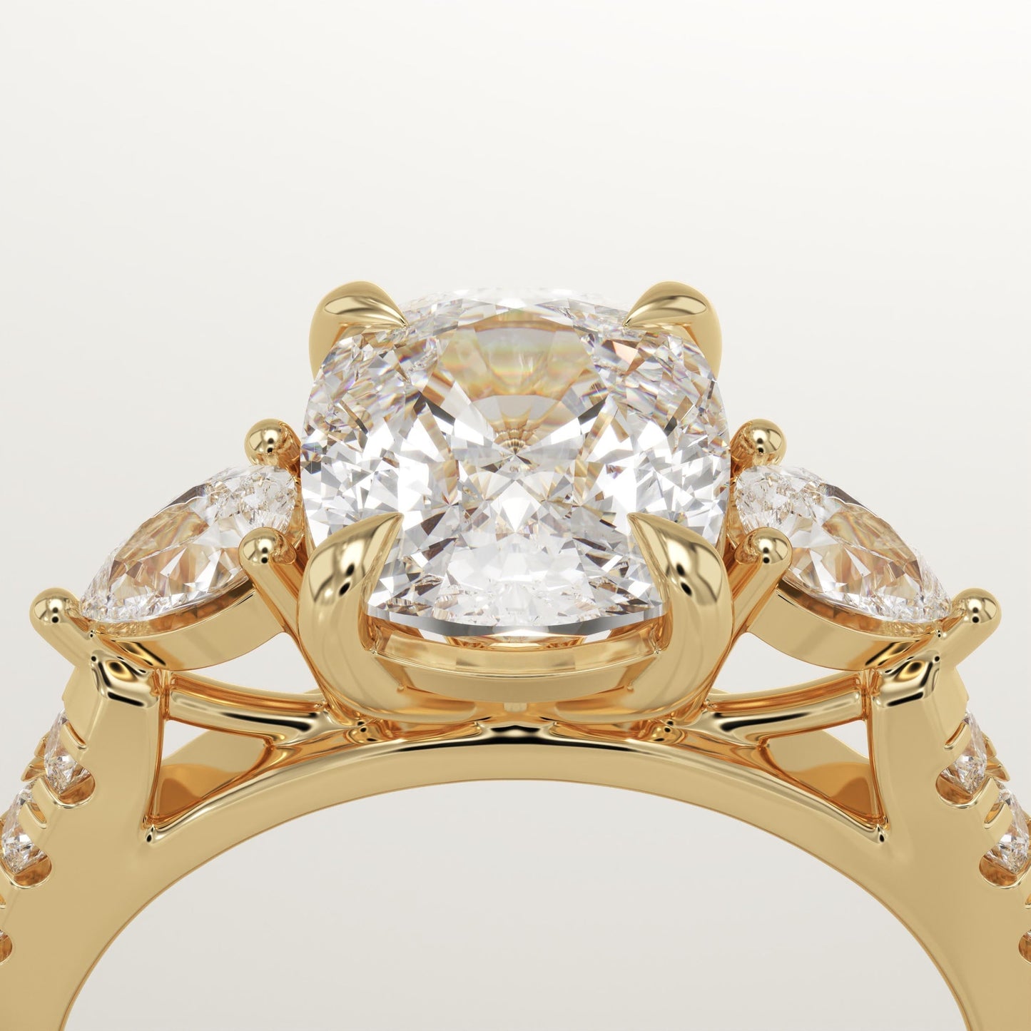 Elongated Cushion Cut Three Stone & Pave Lab-Grown Diamond Engagement Ring