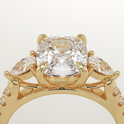 Elongated Cushion Cut Three Stone & Pave Lab-Grown Diamond Engagement Ring