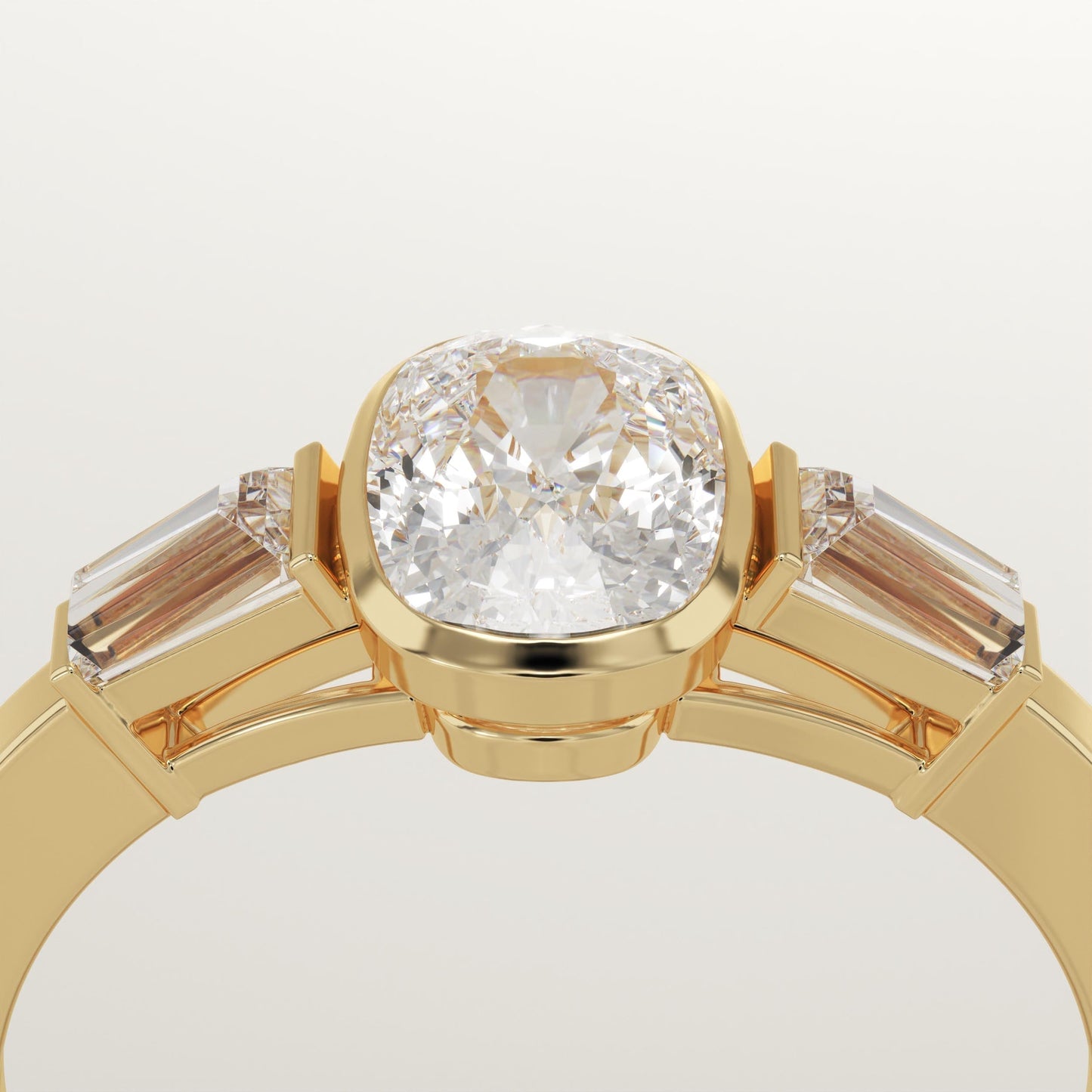 Elongated Cushion Cut Three Stone Half Bezel Lab-Grown Diamond Engagement Ring
