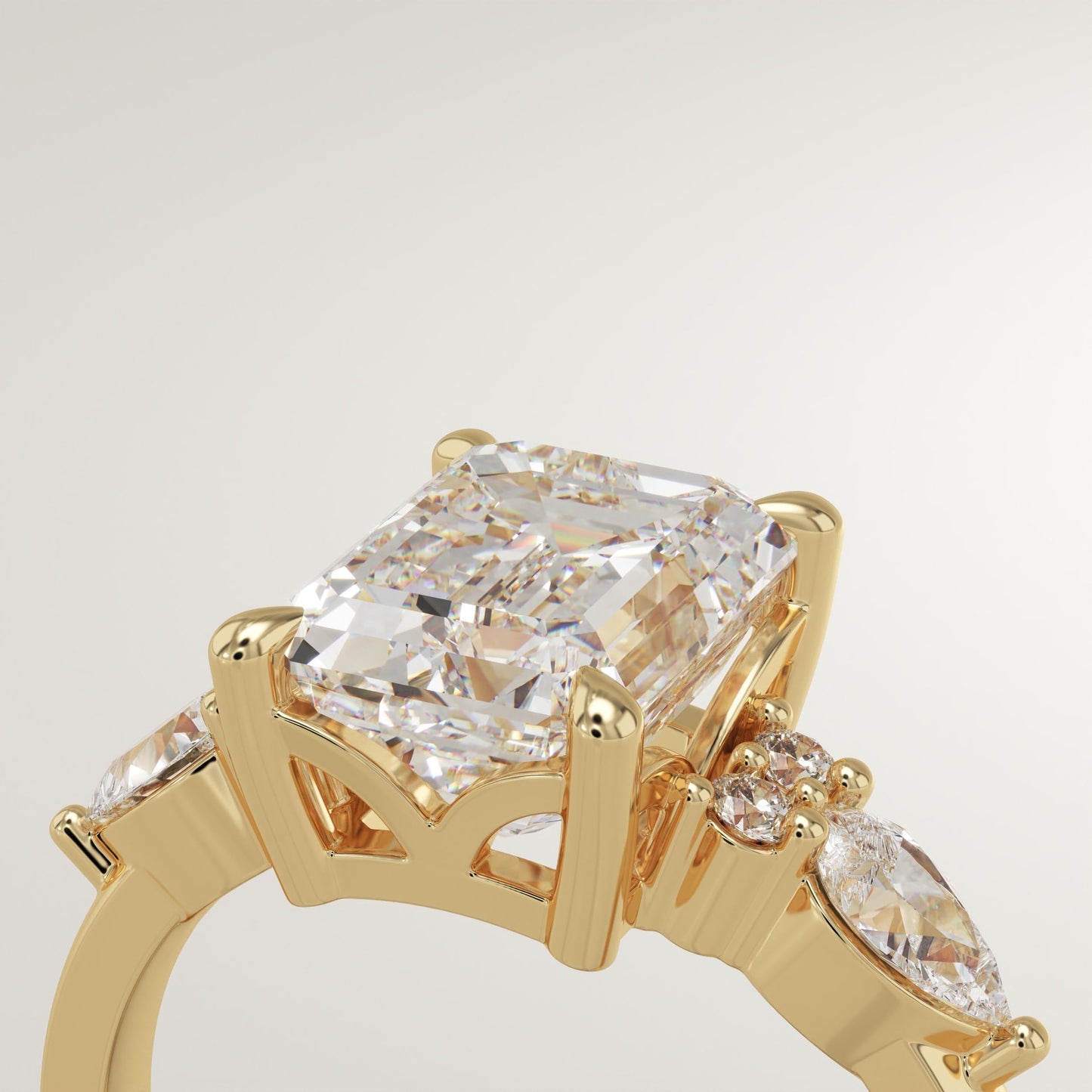 Emerald Cut Cluster Lab-Grown Diamond Engagement Ring