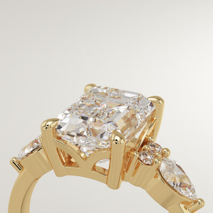 Emerald Cut Cluster Lab-Grown Diamond Engagement Ring
