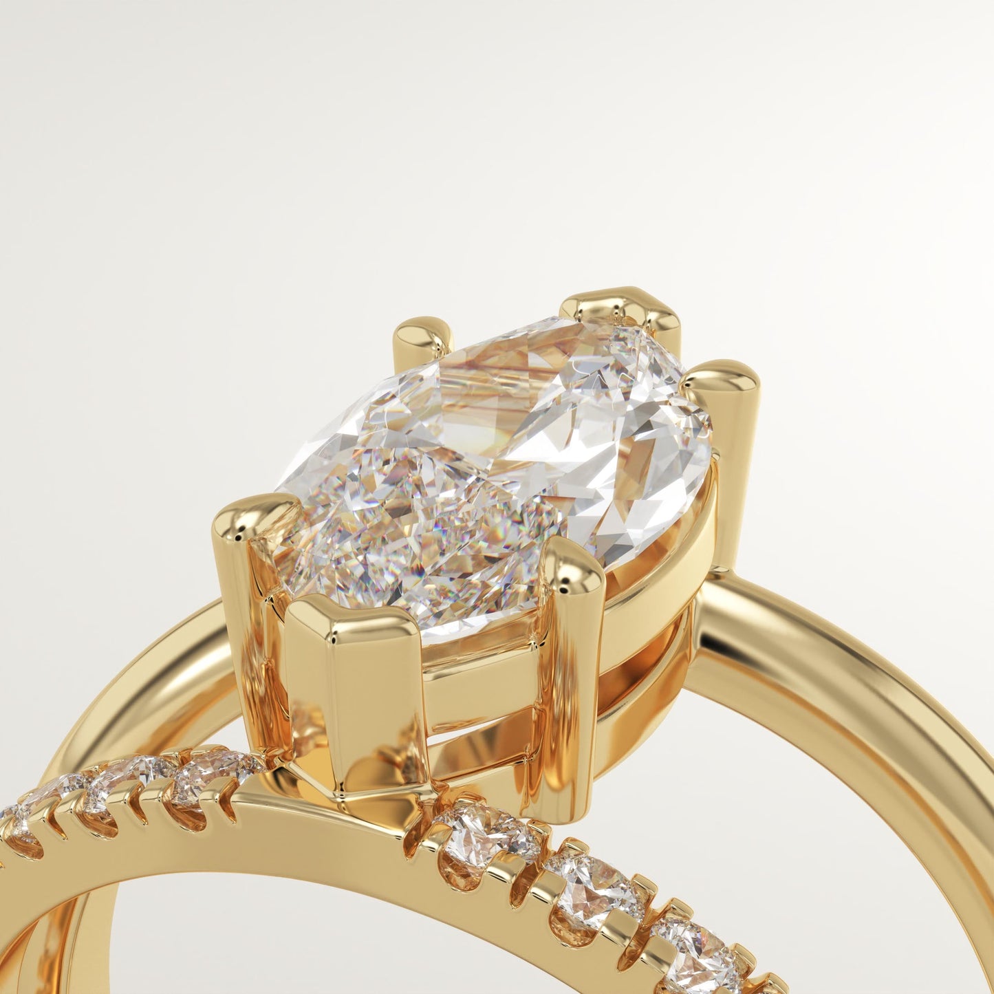 Marquise Cut Pave Double Band Lab-Grown Diamond Engagement Ring