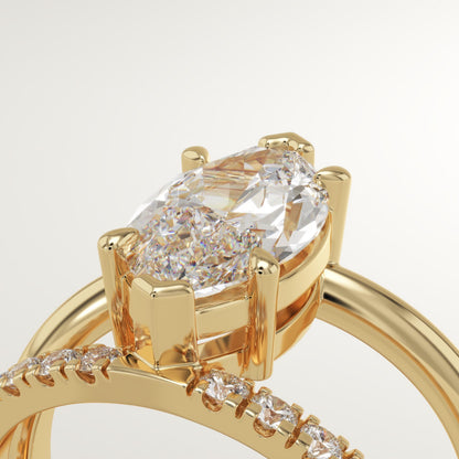 Marquise Cut Pave Double Band Lab-Grown Diamond Engagement Ring