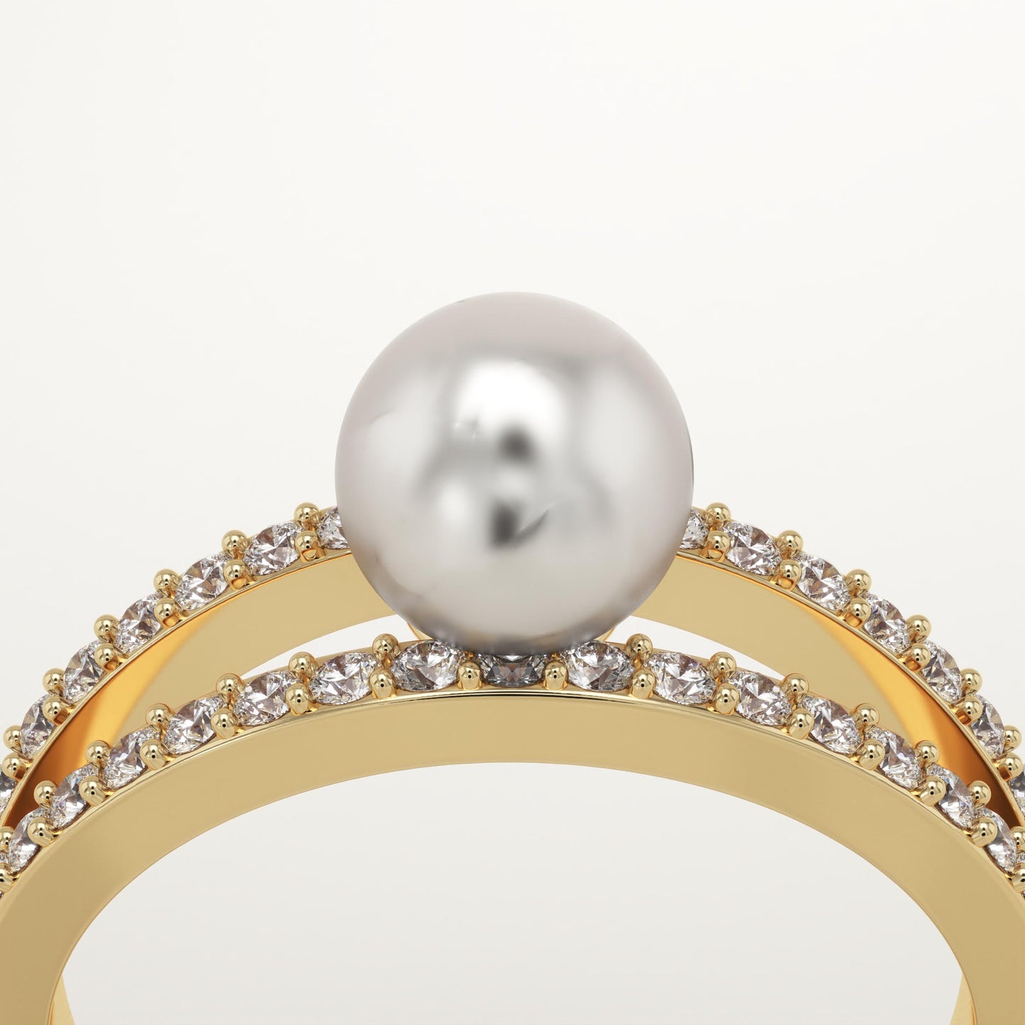 0.4 TCW Round June-Pearl Pave Split Shank Birthstone Engagement Ring