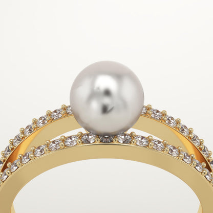 0.4 TCW Round June-Pearl Pave Split Shank Birthstone Engagement Ring