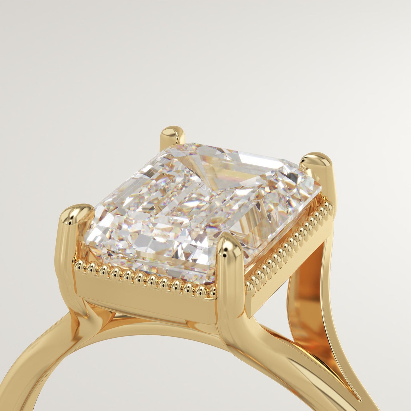 Emerald Cut Solitaire Split Shank Lab-Grown Diamond Engagement Ring