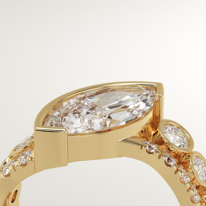 Marquise Cut Half Bezel Pave Lab-Grown Diamond Engagement Ring