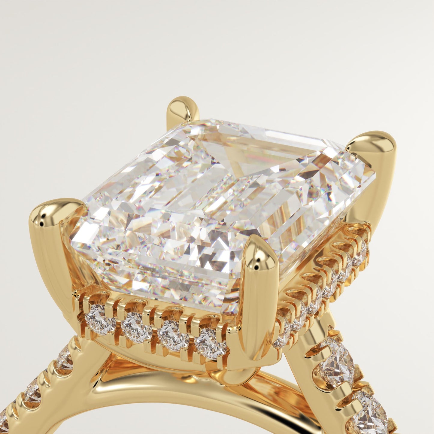 Emerald Cut Hidden Halo & Pave Cathedral Lab-Grown Diamond Engagement Ring