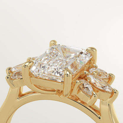 Emerald Cut Cluster Lab-Grown Diamond Engagement Ring