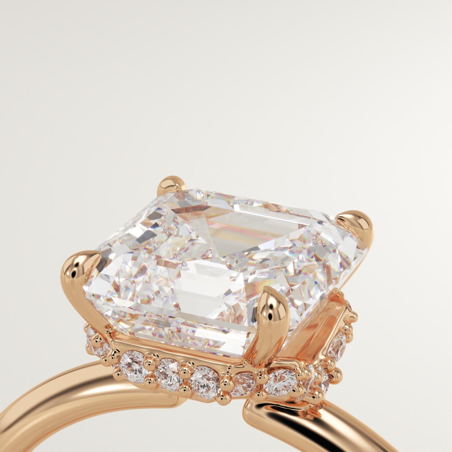 1.75 CT Asscher Cut Hidden Halo Moissanite Engagement Ring
