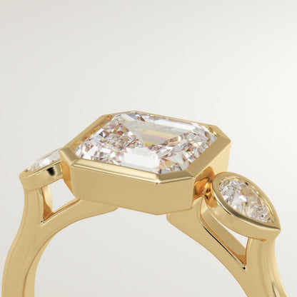 Asscher Cut Three Stone Lab-Grown Diamond Engagement Ring