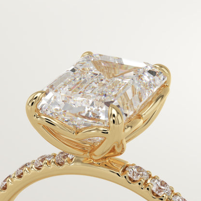 2 CT Emerald Cut Pave Moissanite Engagement Ring