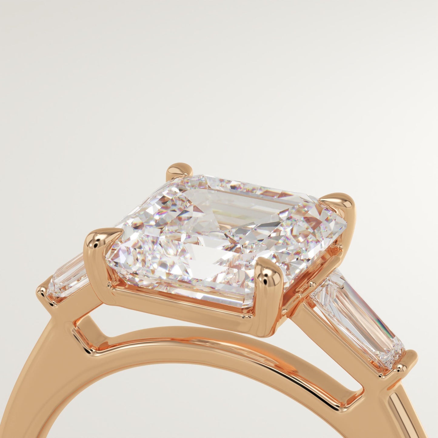 2 CT Asscher Cut Three Stone Moissanite Engagement Ring