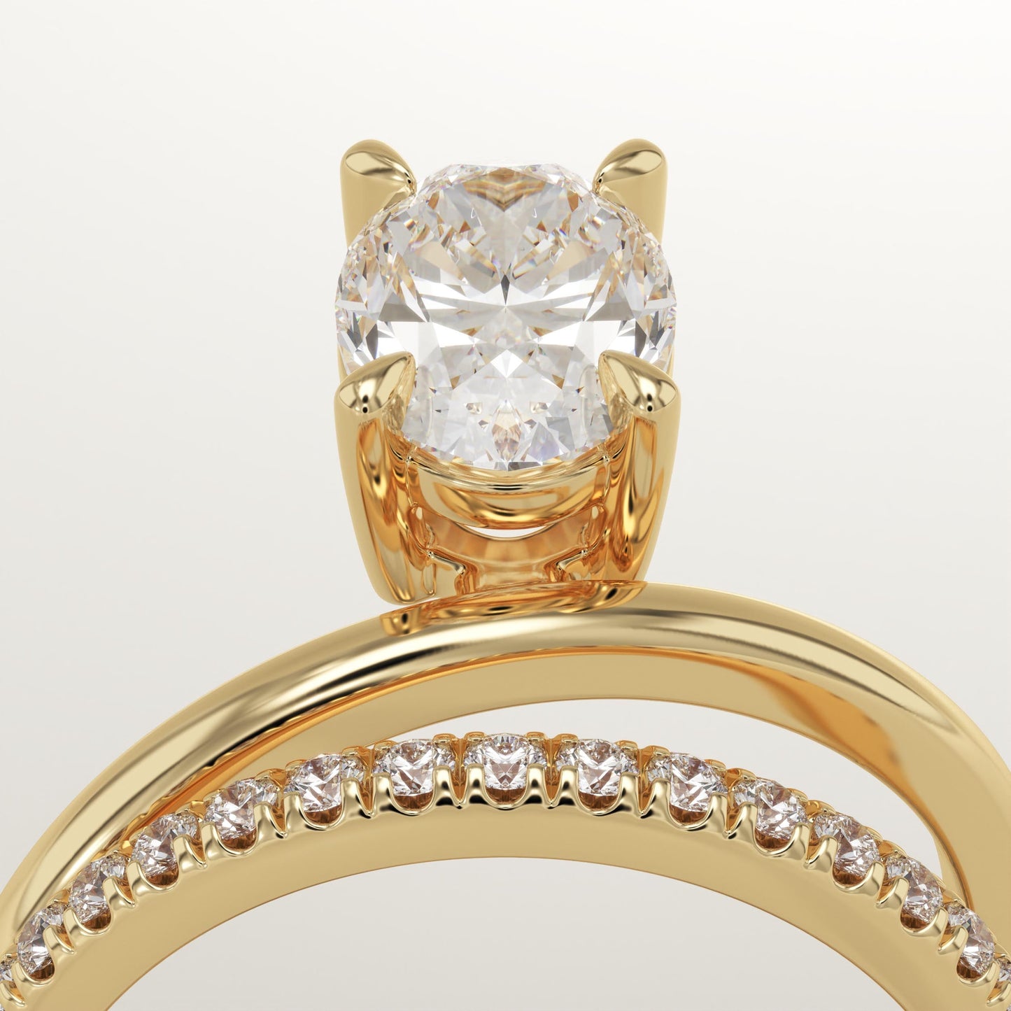 Oval Cut Double Band Pave Lab-Grown Diamond Engagement Ring