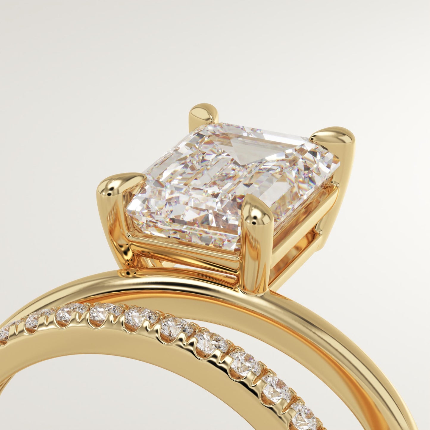 Emerald Cut Pave Lab-Grown Diamond Engagement Ring