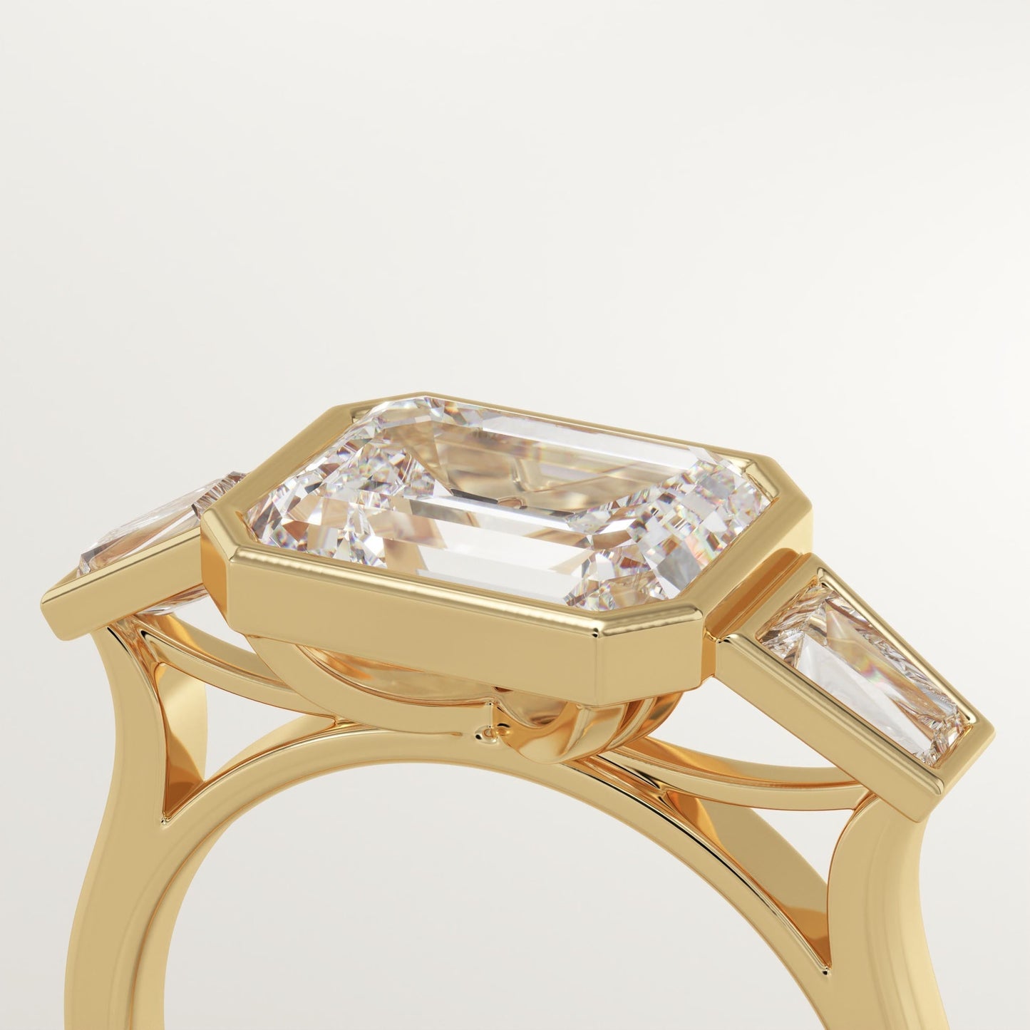 East West Emerald Cut Three Stone Lab-Grown Diamond Engagement Ring