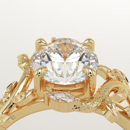 Round Cut Nature Inspired Lab-Grown Diamond Engagement Ring