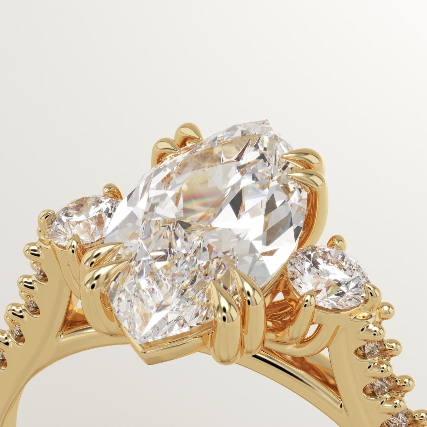 Marquise Cut Three Stone & Pave Lab-Grown Diamond Engagement Ring
