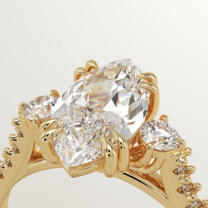 Marquise Cut Three Stone & Pave Lab-Grown Diamond Engagement Ring