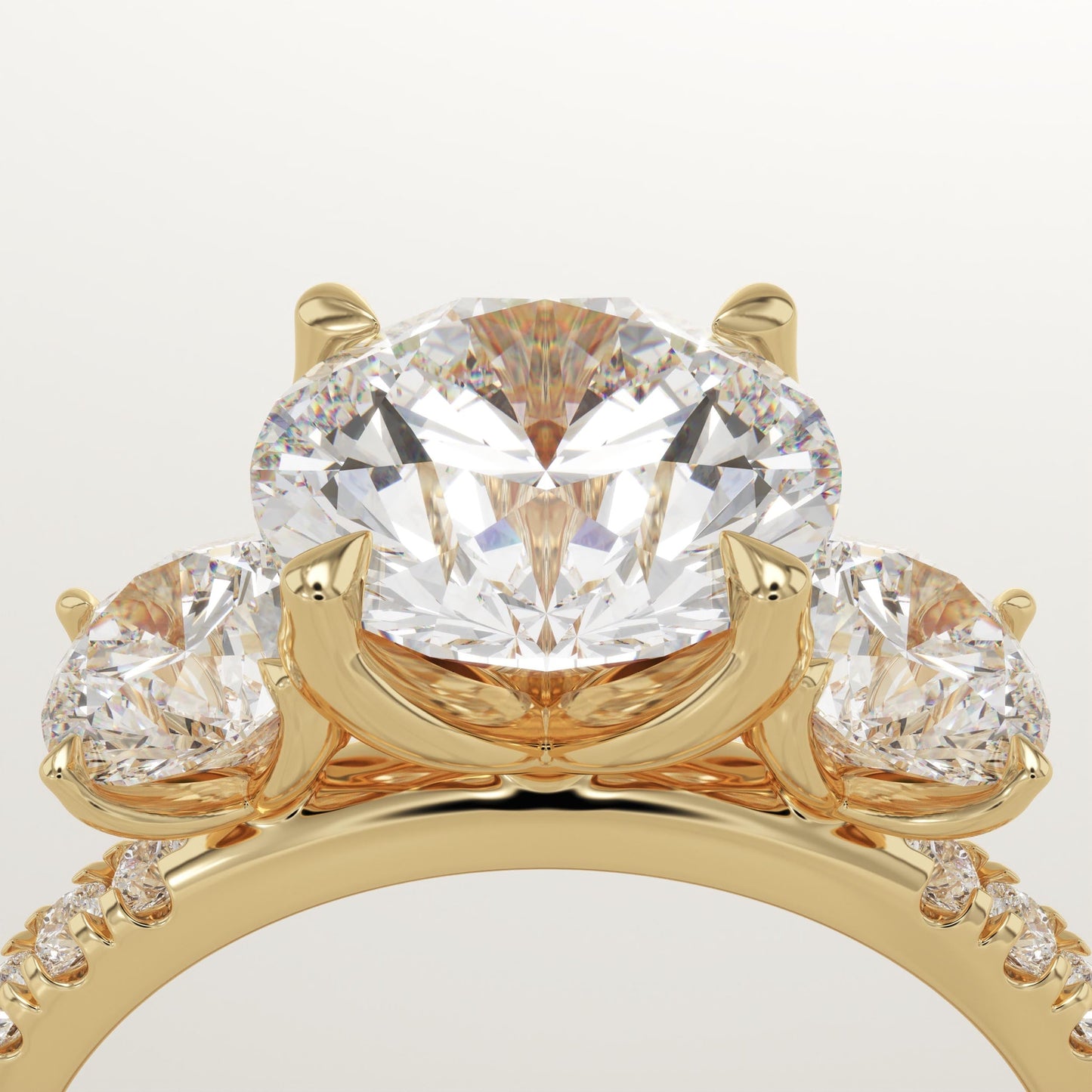 Round Cut Three Stone & Pave Lab-Grown Diamond Engagement Ring