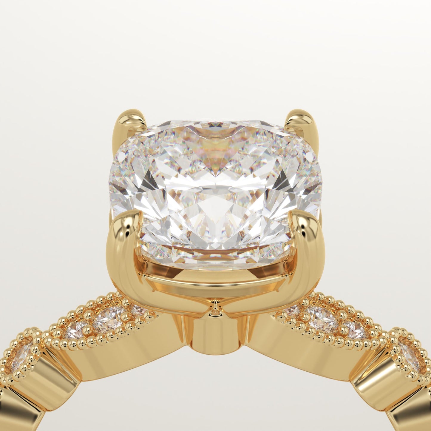 Cushion Cut Milgrain Pave Lab-Grown Diamond Engagement Ring