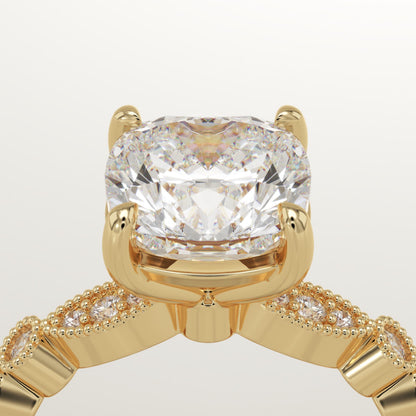Cushion Cut Milgrain Pave Lab-Grown Diamond Engagement Ring