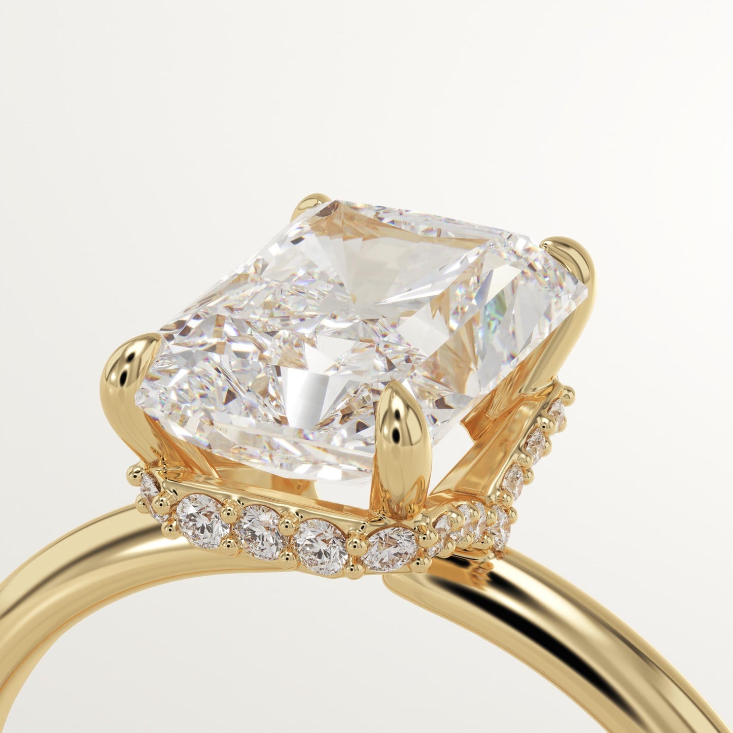 2 CT Radiant Cut Hidden Halo Moissanite Engagement Ring