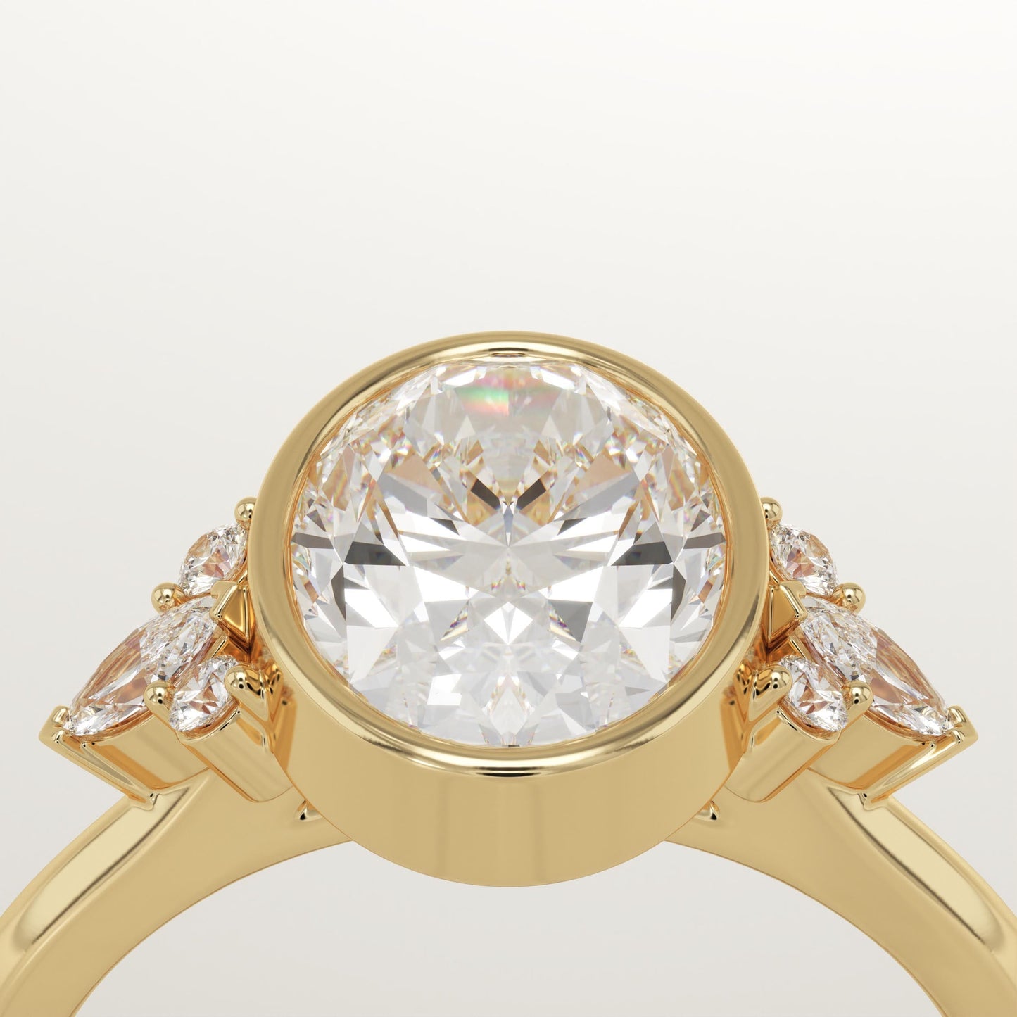Oval Cut Bezel & Cluster Lab-Grown Diamond Engagement Ring
