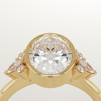 Oval Cut Bezel & Cluster Lab-Grown Diamond Engagement Ring