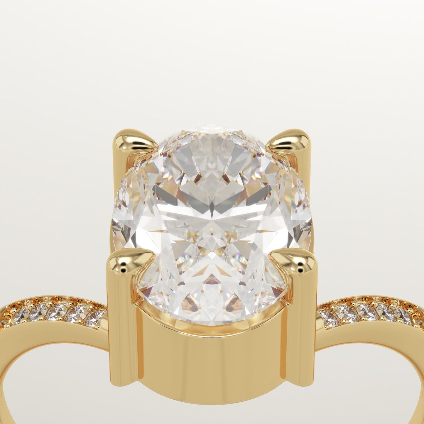 Oval Cut V Shaped Pave Lab-Grown Diamond Engagement Ring