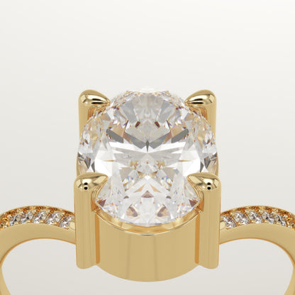 Oval Cut V Shaped Pave Lab-Grown Diamond Engagement Ring