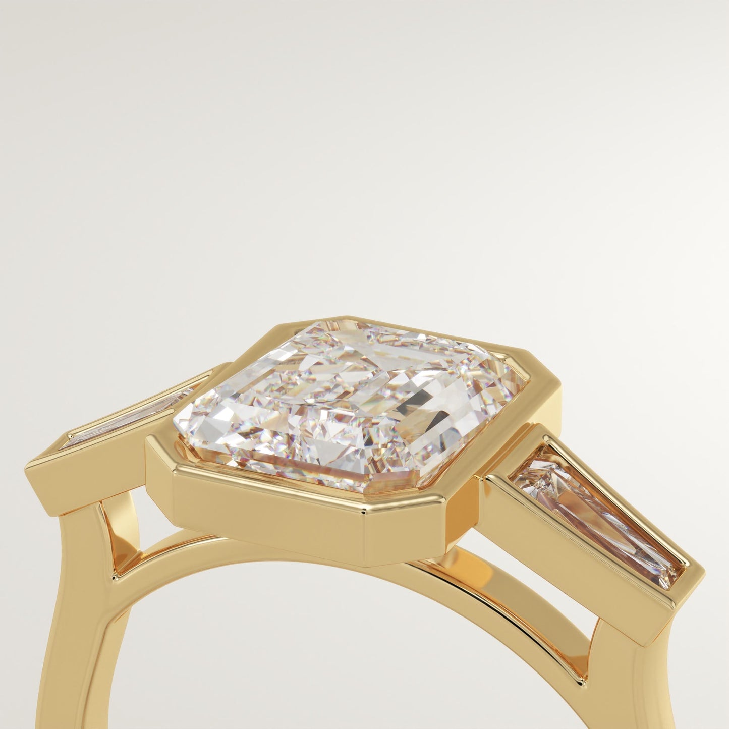 Emerald Cut Bezel Three Stone Lab-Grown Diamond Engagement Ring