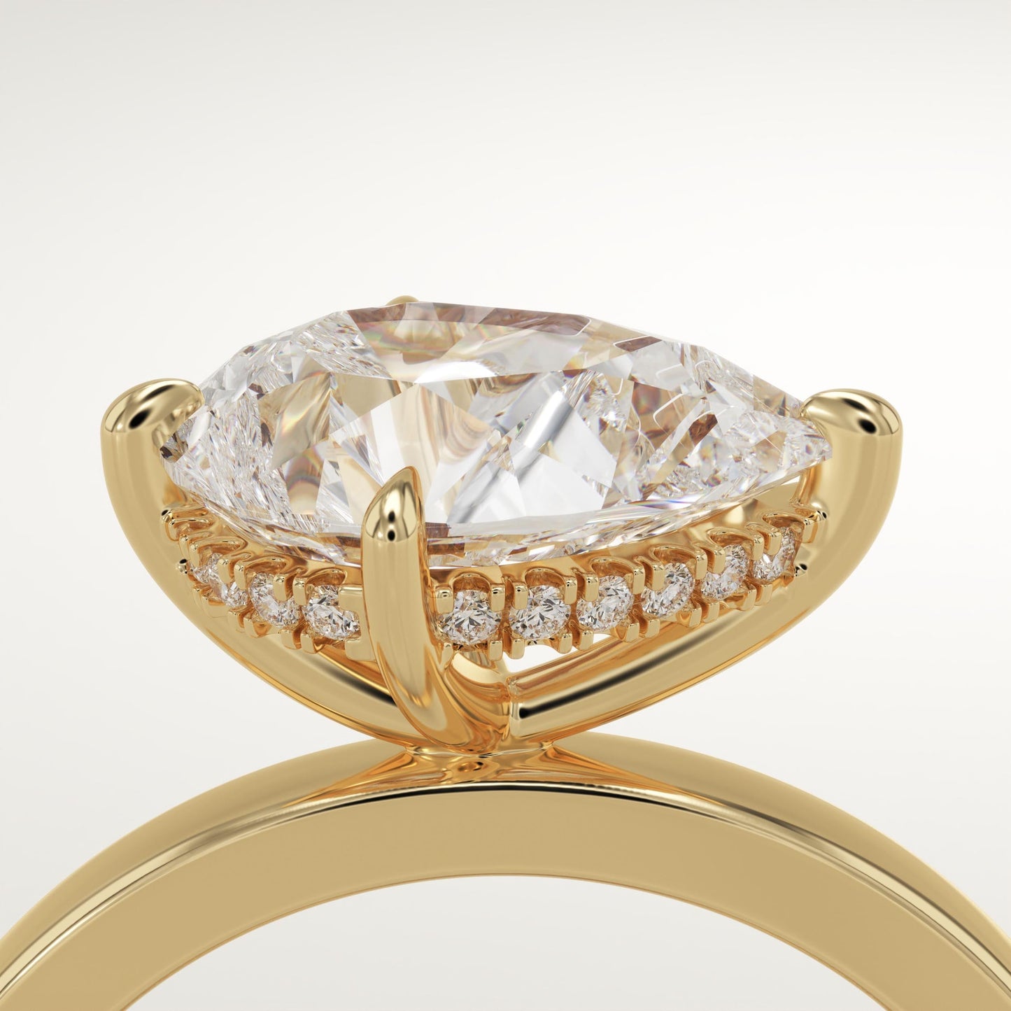 East West Pear Cut Hidden Halo Lab-Grown Diamond Engagement Ring
