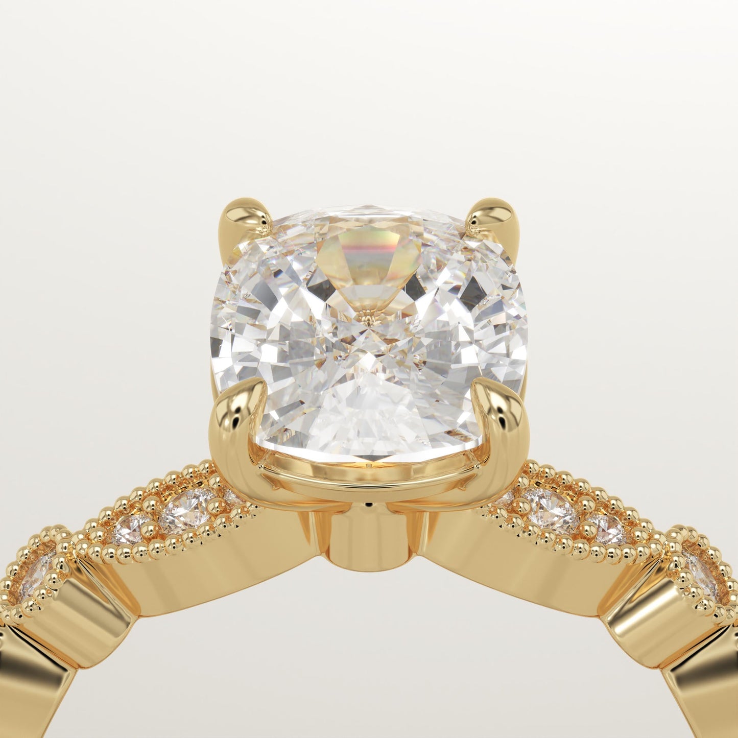 Elongated Cushion Cut Milgrain Pave Lab-Grown Diamond Engagement Ring