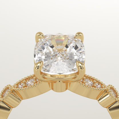 Elongated Cushion Cut Milgrain Pave Lab-Grown Diamond Engagement Ring