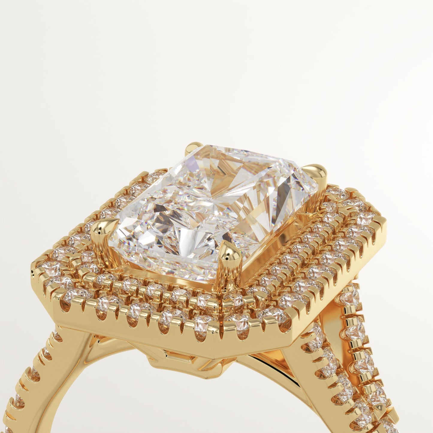 Radiant Cut Double Halo & Pave Split Shank Lab-Grown Diamond Engagement Ring