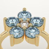 1.82 TCW Round Cut Flower Design March-Aquamarine Birthstone Engagement Ring